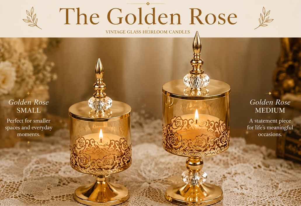 The Golden Rose | Vintage Rose Pedestal Heirloom Candle