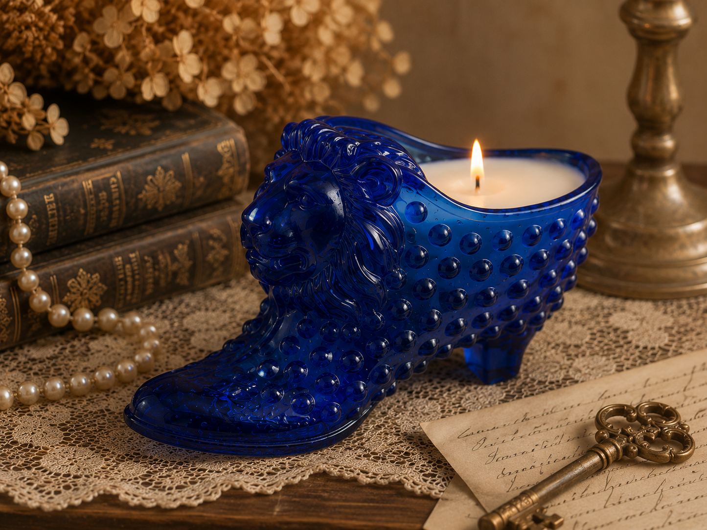 The Regal Lion | Vintage Blue Lion Head Heirloom Candle