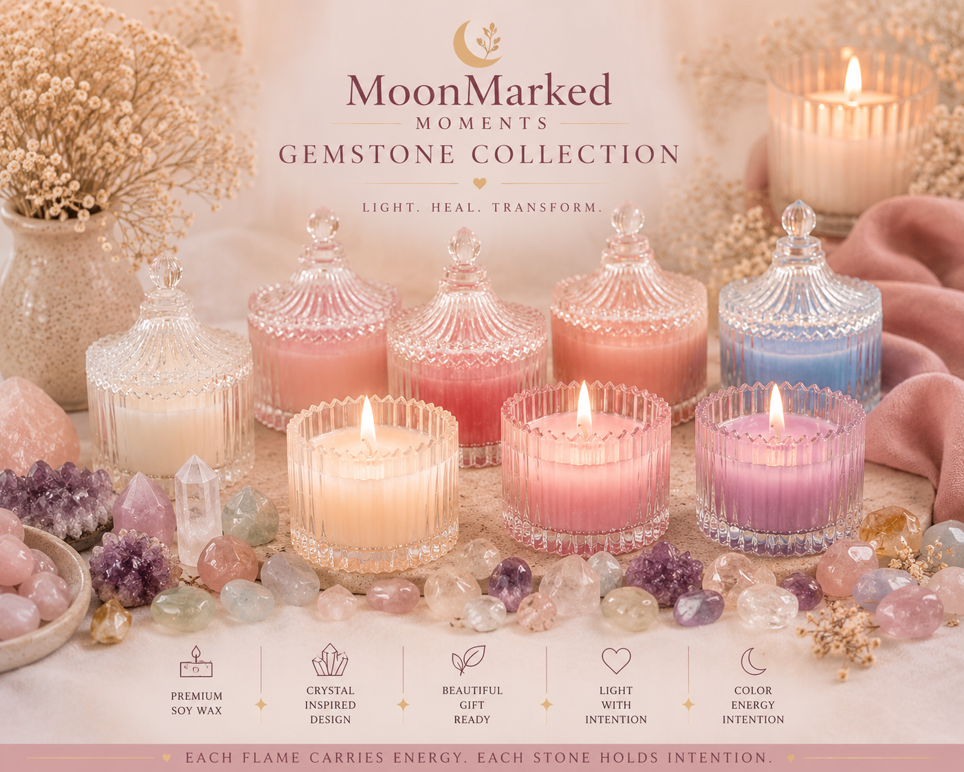 Gemstone Collection | Crystal-Infused Soy Candle